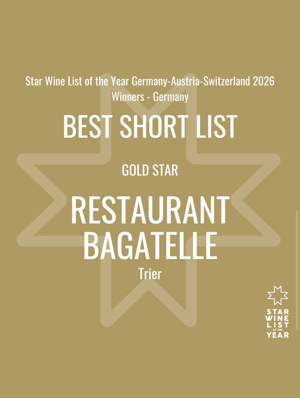 Die Auszeichnung Gold für Best Short List Weine.